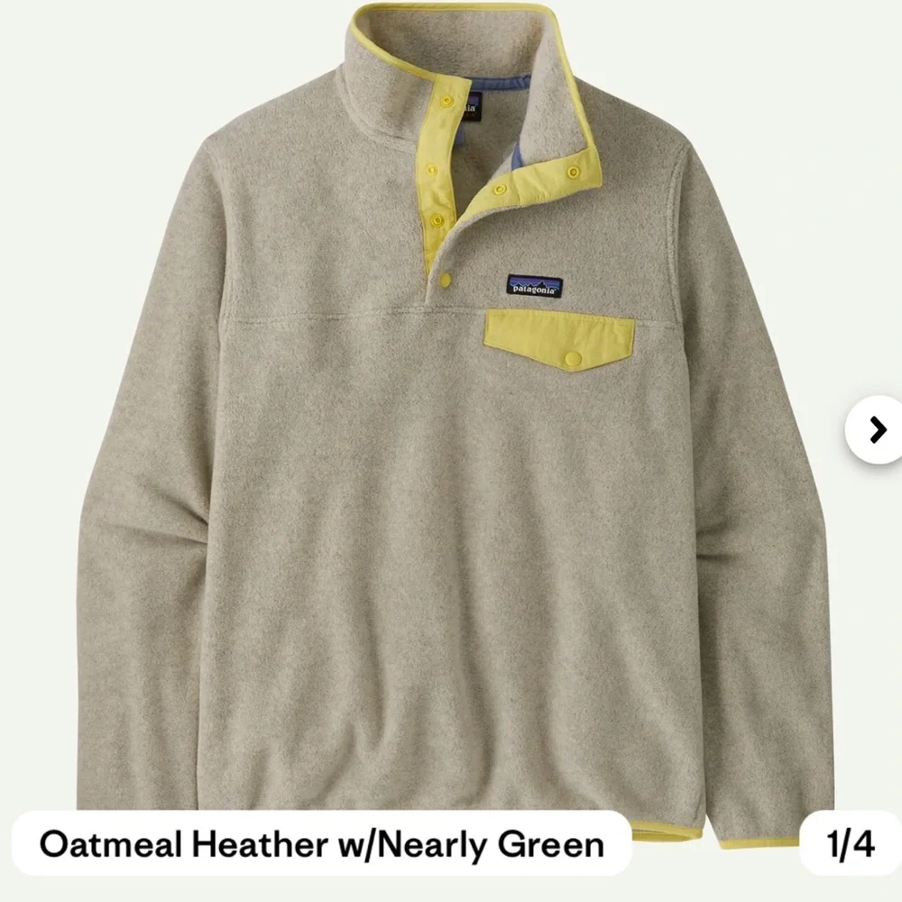 Patagonia Oatmeal Heather Fleece Pullover with Yellow Accents - Picture 1 of 7